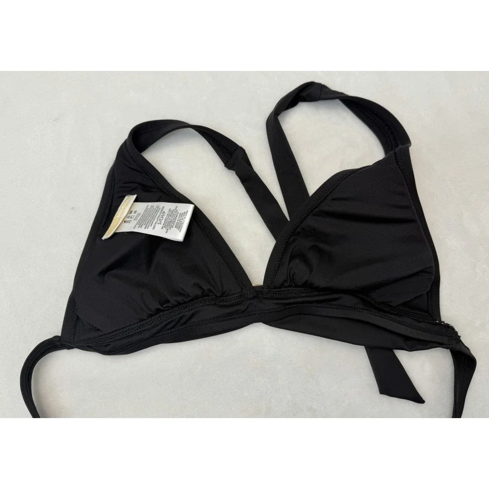 Michael Kors Black Halter Bikini Top Size S Gold Logo Ring Triangle Swimwear